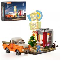 Conjunto de blocos de montar Lumibricks City Sunset-Stopover com iluminação LED, posto de parada rodoviária 455 peças