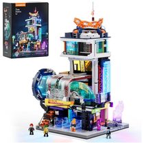 Conjunto de blocos de montar Lumibricks Cyberpunk Floating Train Station estação de trem flutuante cyberpunk com iluminação LED, 2760 peças