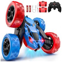 Carrinho de controle remoto STEM Hamdol Red & Blue dupla face com luzes LED e giros 360°