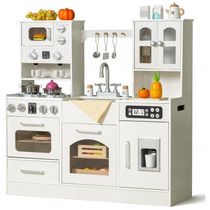 Cozinha infantil de madeira com luzes, sons e dispenser de gelo, 12 acessórios