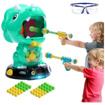 EagleStone Dinossauro Triceratops Móvel com Jogo de Tiro, 2 Armas, 48 Bolas de Espuma, Placar LCD - Diversão para Crianças