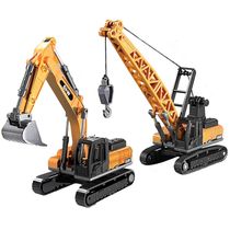 Kit Carrinho Trator Guindaste e Escavadeira Miniatura Infantil