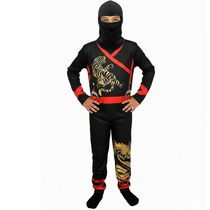 Fantasia Ninja Infantil Preto Longo pra Menino Com Capuz E Máscara