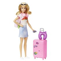 BARBIE VIAJEIRA COM ACESSÓRIOS DE VIAGEM E PET - HJY18 - MATTEL