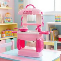 Brinquedo Maleta Cozinha Montada Rosa Infantil Kit 18pç 50cm