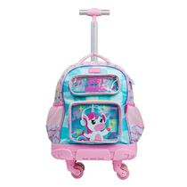 Mochila de 4 Rodinhas Feminina Unicórnio Just Dance Verde Água