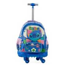 Mochila de 4 Rodinhas Infantil Feminina Stitch Azul