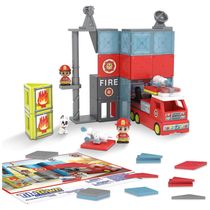 Playset Magnético Estação de Bombeiros e Caminhão de Bombeiros com Luzes e Sons, Tile Town