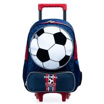 Mochila Escolar Masculina De Rodinhas Futebol Azul Escuro
