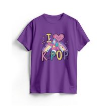 Camiseta de Algodão Roxa K-Pop Cute