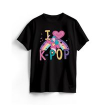 Camiseta de Algodão Preta K-Pop Cute