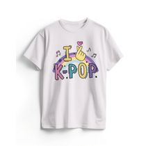 Camiseta Algodão Branca K-Pop Finger Heart