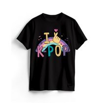 Camiseta Algodão Preta K-Pop Finger Heart