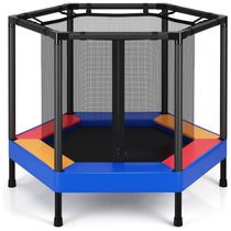 Trampolim infantil Giantex 48, mini trampolim redondo recreativo interno externo com rede de segurança, corrimãos acolchoados de espuma