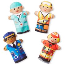 Kit 4 Fantoches de Mão, Tema Trabalhador da Construção Civil, Médico, Policial e Bombeiro para Crianças Acima de 2 Anos, Melissa & Doug