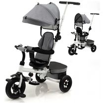 Triciclo Infantil 4 em 1 com Alça Removível, Sino, Assento Giratório e Cesta de zenamento para Crianças de 1 a 5 anos, Costzon, Cinza