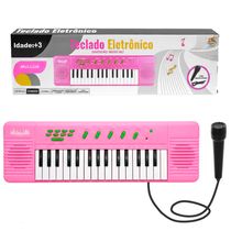 Teclado com Microfone de Cantar Iniciantes 32 Teclas Meninas Rosa