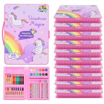 10 Estojo Pintura Infantil Unicórnio Mágico 68Pçs Atacado