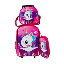 Kit Mochila Infantil Com Rodinhas Unicornio Escolar Estojo Lancheira Térmica Bolsa Impermeavel Rosa