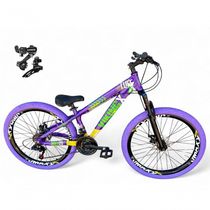 Bicicleta Aro 26 Vikingx Tuff X25 Freeride Câmbios Shimano 21v Freio A Disco Aros Vmaxx Pneu Flame - Roxo/amarelo/verde