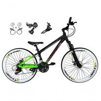 Bicicleta Aro 26 Vikingx Tuff X44 Preto/verde 21v Câmbios Shimano Tz Freios Hidráulicos Aros Vmaxx Brancos