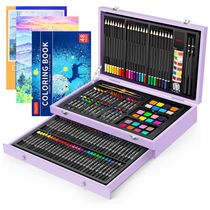 Kit Lápis de Cor Profissional com Maleta de Madeira 150 peças Tintas Acrílicas, Aquarela, Roxa, IBAYAM, Violeta