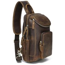 Mochila Croosbody de Couro Italiano Masculina, LANNSYNE LX138, Marrom