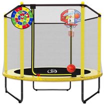 Cama Elastica Capacidade até 70 kg com Placa de Dardos e Cesta de Basquete, LANGXUN, Amarela