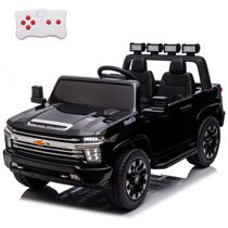 Carro Elétrico Infantil Chevrolet a Bateria 24V com 2 Lugares, Música, Luz LED e Controle Remoto, POSTACK, Preto