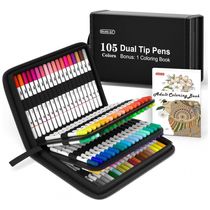 Conjunto de Canetas Artisticas 105 Cores com Ponta Dupla, Eestojo e 1 Livro de Colorir para Crianças, Shuttle Art