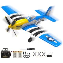 Avião de Controle Remoto com Acessórios, Sistema de Estabilização Xpilot de 6 Giroscópios, RoofWorld P-51 Mustang 76105, Amarelo e Azul