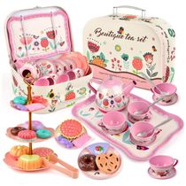 Jogo de Chá Infantil 33 Peças com Tema de Flores para Crianças Acima de 3 Anos, Minnot, Rosa