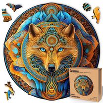 Quebra Cabeças em Madeira MDF para Adultos, Tema Lobo com 500 Peças, LEOGOR, Colorido