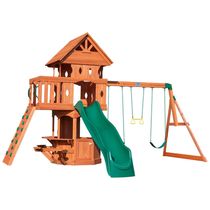 Playground Infantil com Janela de Lanches e 3 Assentos, Parede de Escalada, Escorregador de Ondas, 2 Balanços e 1 Trapézio, Backyard Discovery