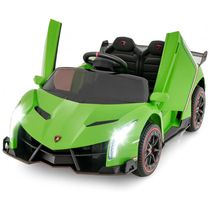 Carro Elétrico Infantil Licenciado 2 Lugares Lamborghini Veneno OLAKIDS Verde 12V 4WD Suspensão Controle Remoto Música USB MP3
