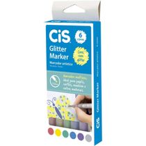 Estojo com 6 Marcador Artistico Cis Glitter Marker 1.0mm