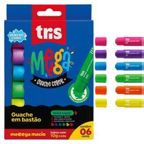 GUACHE EM BASTÃO MEGA TONS NEON - 6 UNIDADES - TRIS