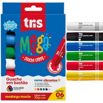 GUACHE EM BASTÃO MEGA TONS REGULARES - 6 UNIDADES - TRIS