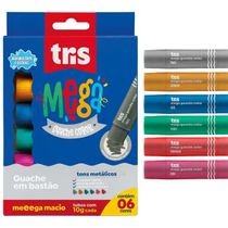 GUACHE EM BASTÃO MEGA TONS METÁLICOS - 6 UNIDADES - TRIS