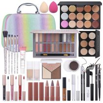 Kit Completo de Maquiagem Pomcral Paleta 20 Cores para Iniciantes Estojo Arco-Íris com Pincéis e Base