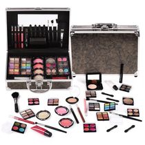 Kit Maquiagem Completo CHARMCODE Dourado Marrom Estojo Alumínio Reutilizável 6 Paletas Sombras Lápis Olhos Lábios Pincéis com Espelho