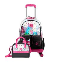 Kit Mochila de 4 Rodinhas + Lancheira Térmica Feminina Rebecca BonBon Preta