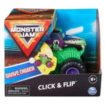 Carrinho Grave Digger Calota Verde Click & Flip- Monster Jam