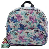Mini Mochila Escolar Infantil 26cm Disney Stitch e Angel para Meninos e Meninas, Branco