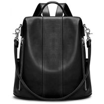 Mochila Feminina de Couro Conversível para Bolsa de Ombro, S ZONE, Preta