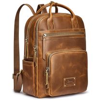 Mochila Feminina de Couro com Alça para Bagagem, S ZONE, Marrom Claro