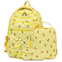 Mochila escolar com estampa de abacaxi com lancheira e estojo para meninas e adolescentes, 17", múltiplos compartimentos
