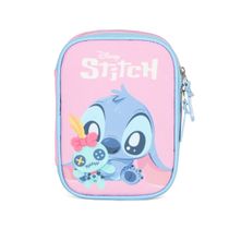 Estojo Escolar Infantil com divisória Stitch Rosa Disney Luxcel