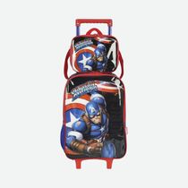 Kit Mochila De Rodinhas E Lancheira Personagens Vingadores Luxcel Azul