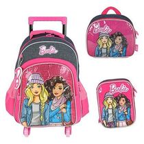Kit Mochila De Rodinhas Escolar Lancheira E Estojo Barbie